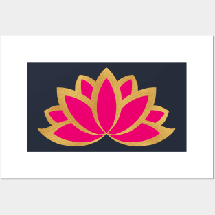 Pink and gold lotus design , Traditional lotus Posters and Art